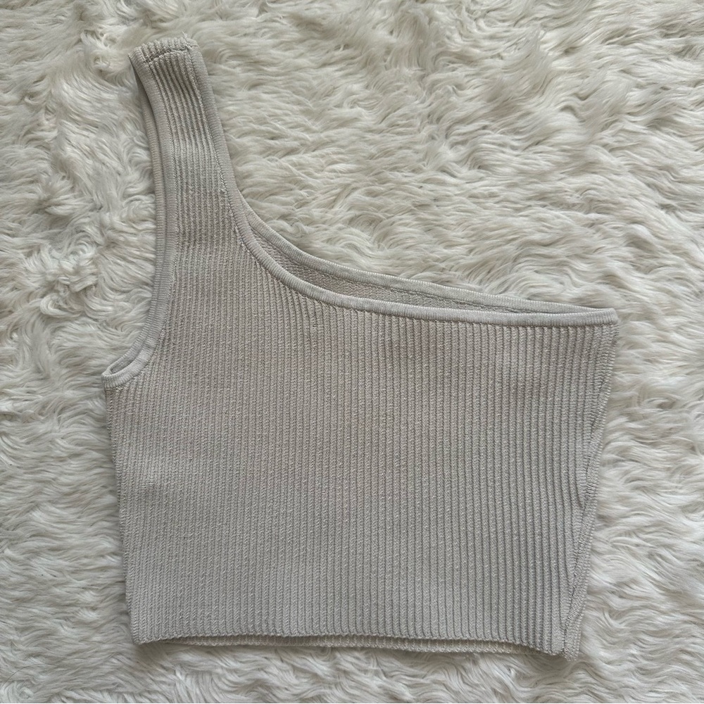 Aritzia Babaton Top Sculpt Knit One-Shoulder Cropped Tank Tight-fit Sz XS - Picture 3 of 10